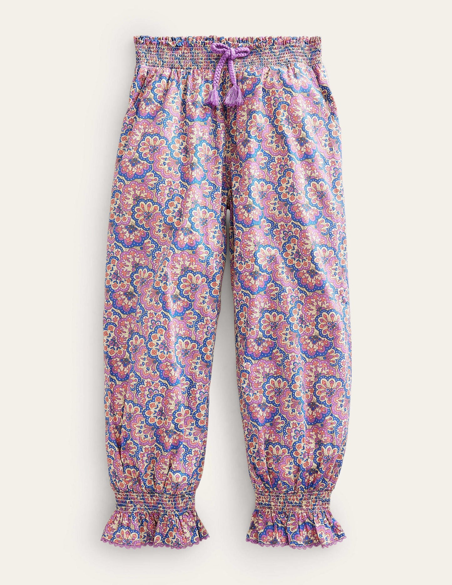 Printed Balloon Leg Pants-Lupin and Peach Paisley