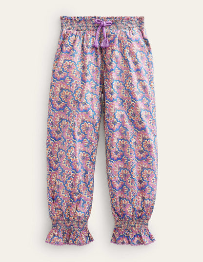Printed Balloon Leg Pants-Lupin and Peach Paisley-1