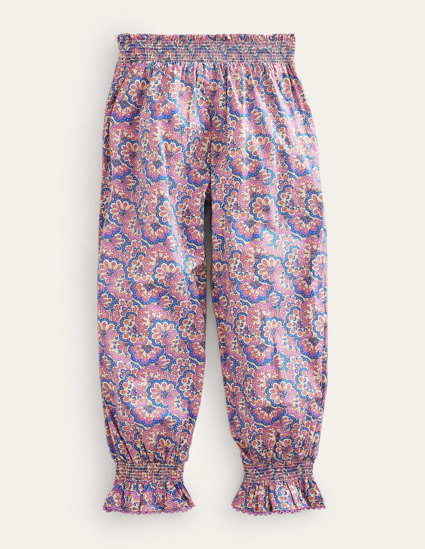 Printed Balloon Leg Pants-Lupin and Peach Paisley