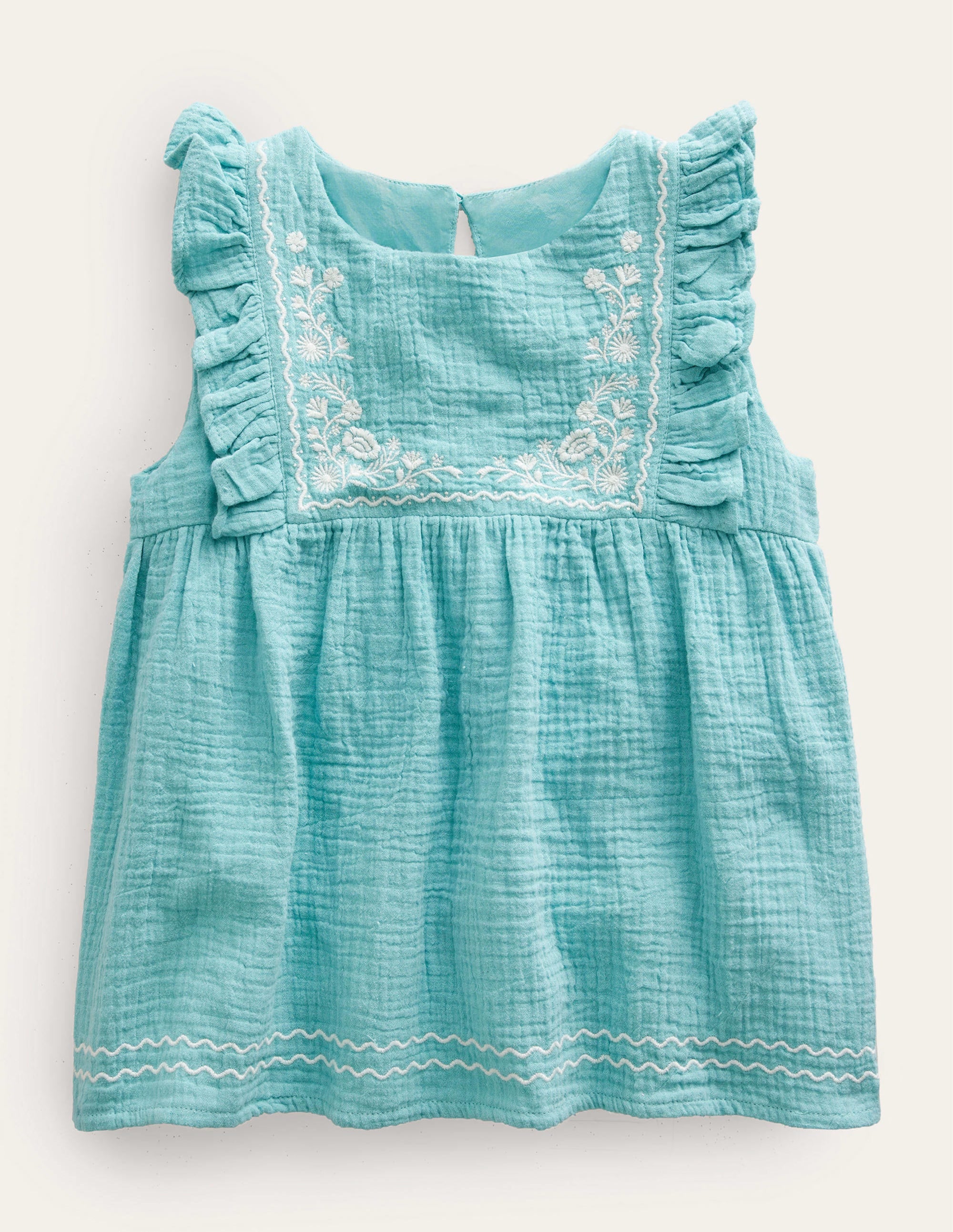 Embroidered Double Cloth Top-Aqua Sea - Image 1