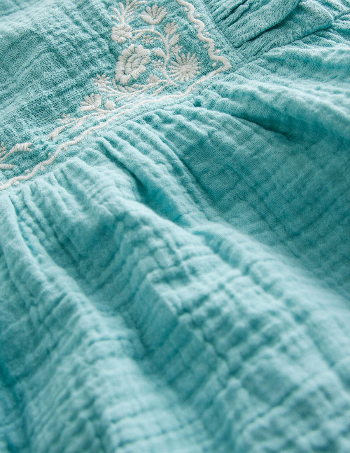 Embroidered Double Cloth Top-Aqua Sea - Image 3