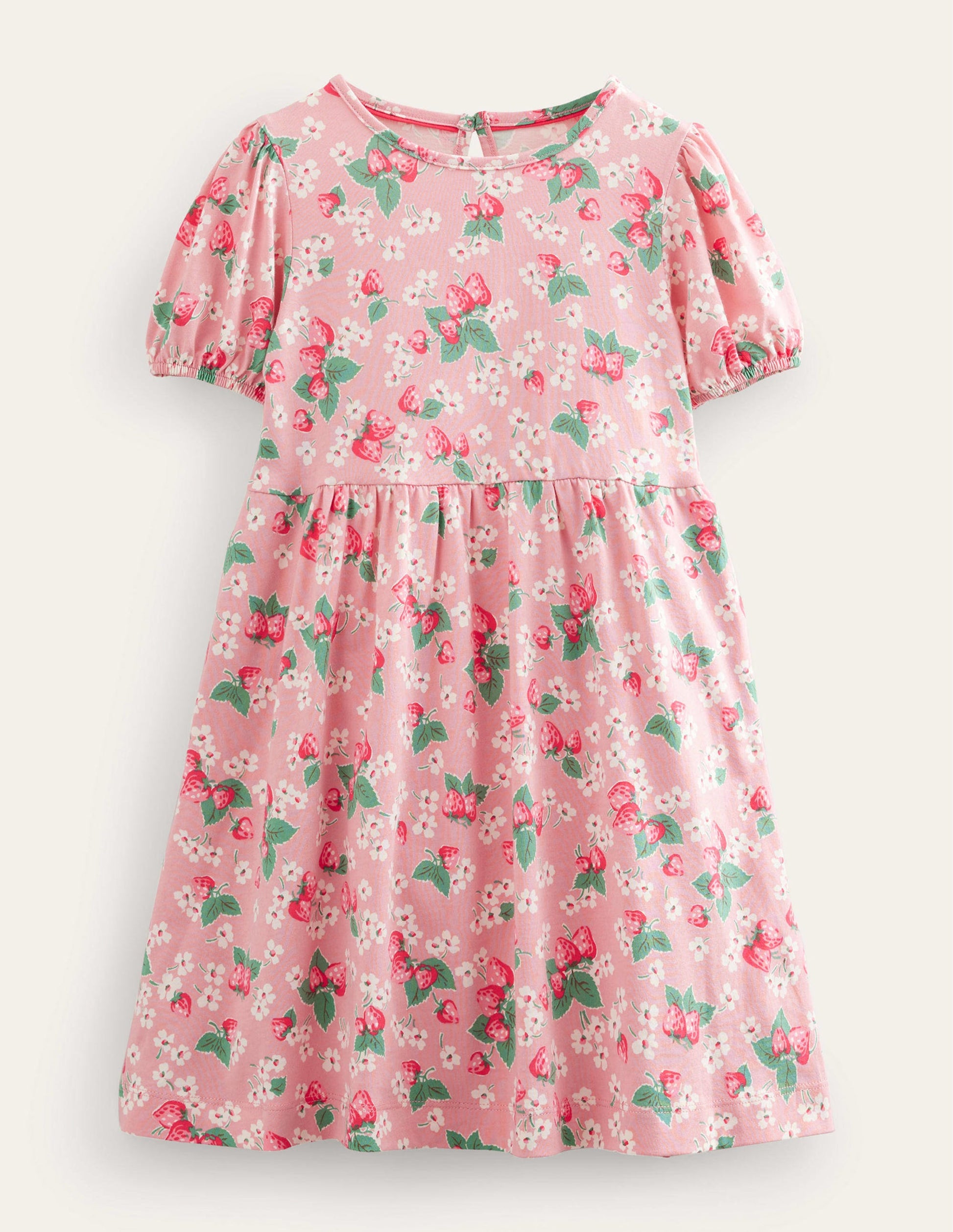 Puff Sleeve Dress-Almond Pink Strawberries-1