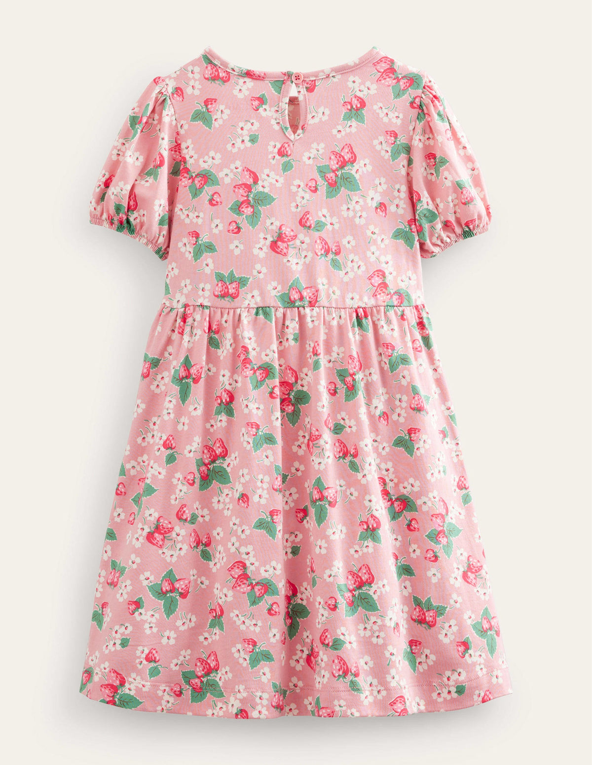 Puff Sleeve Dress-Almond Pink Strawberries - Image 2