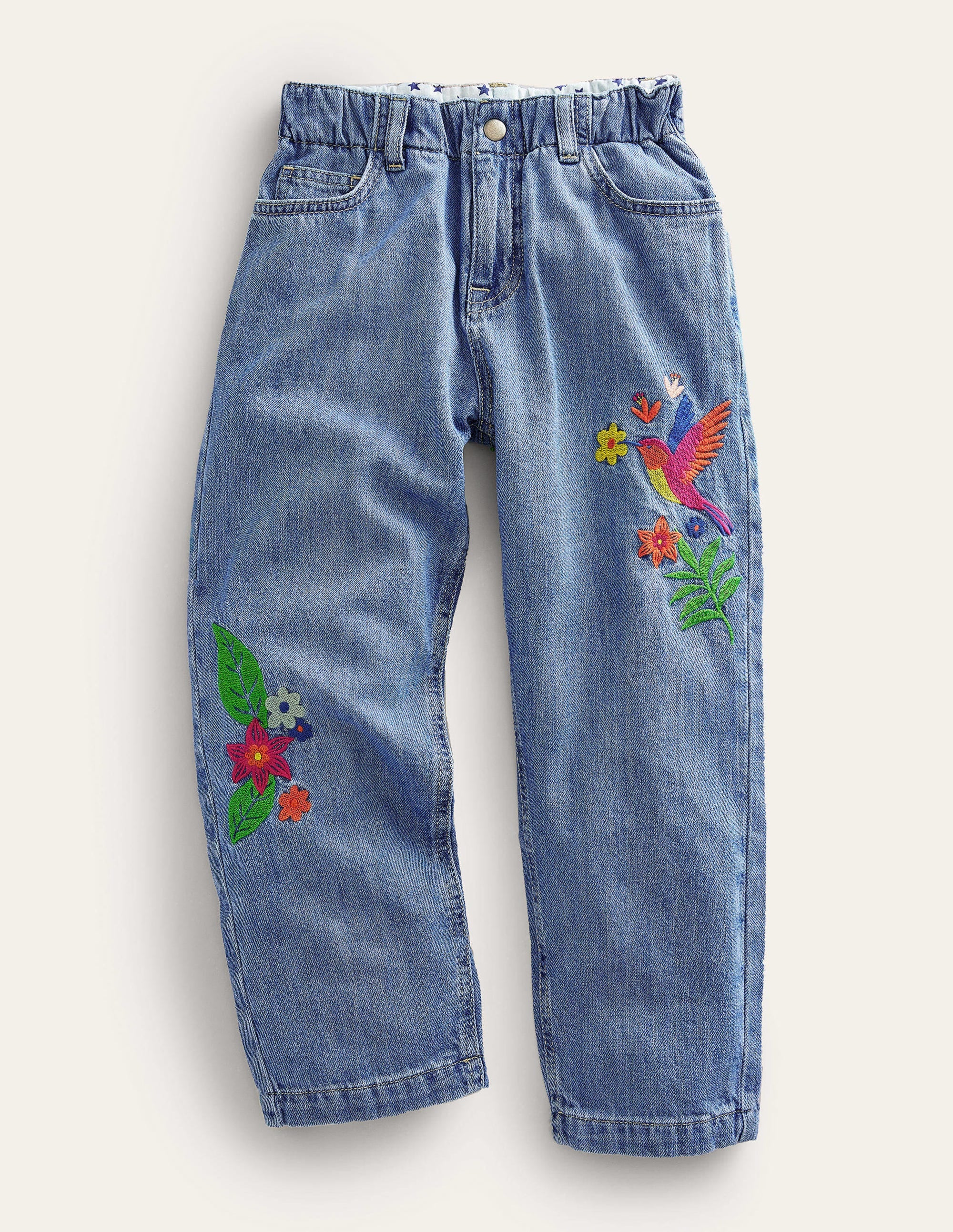 Embroidered Barrel Leg Jeans-Light Wash Embroidered Denim - Image 1