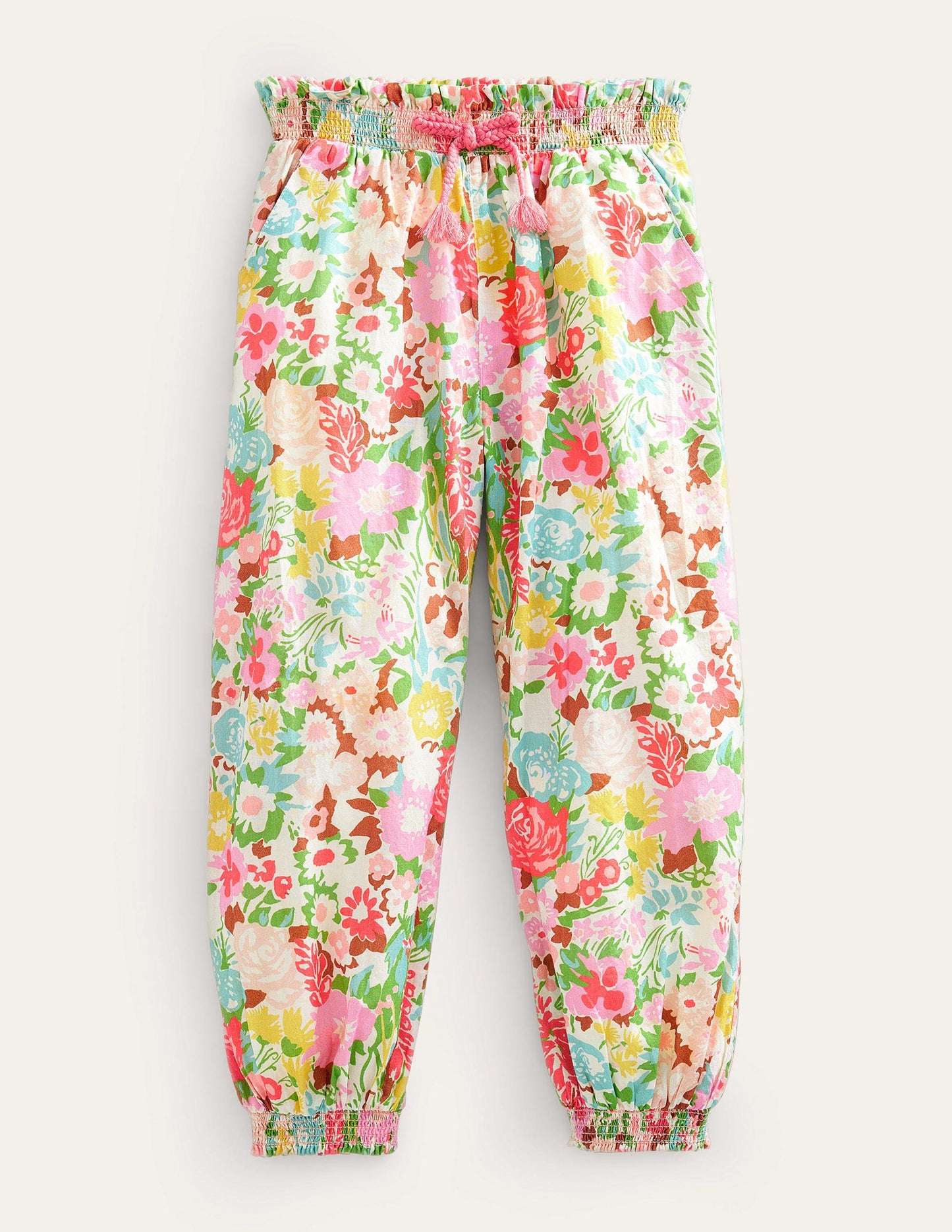 Cuffed Holiday Pants-Multi Painterly Floral