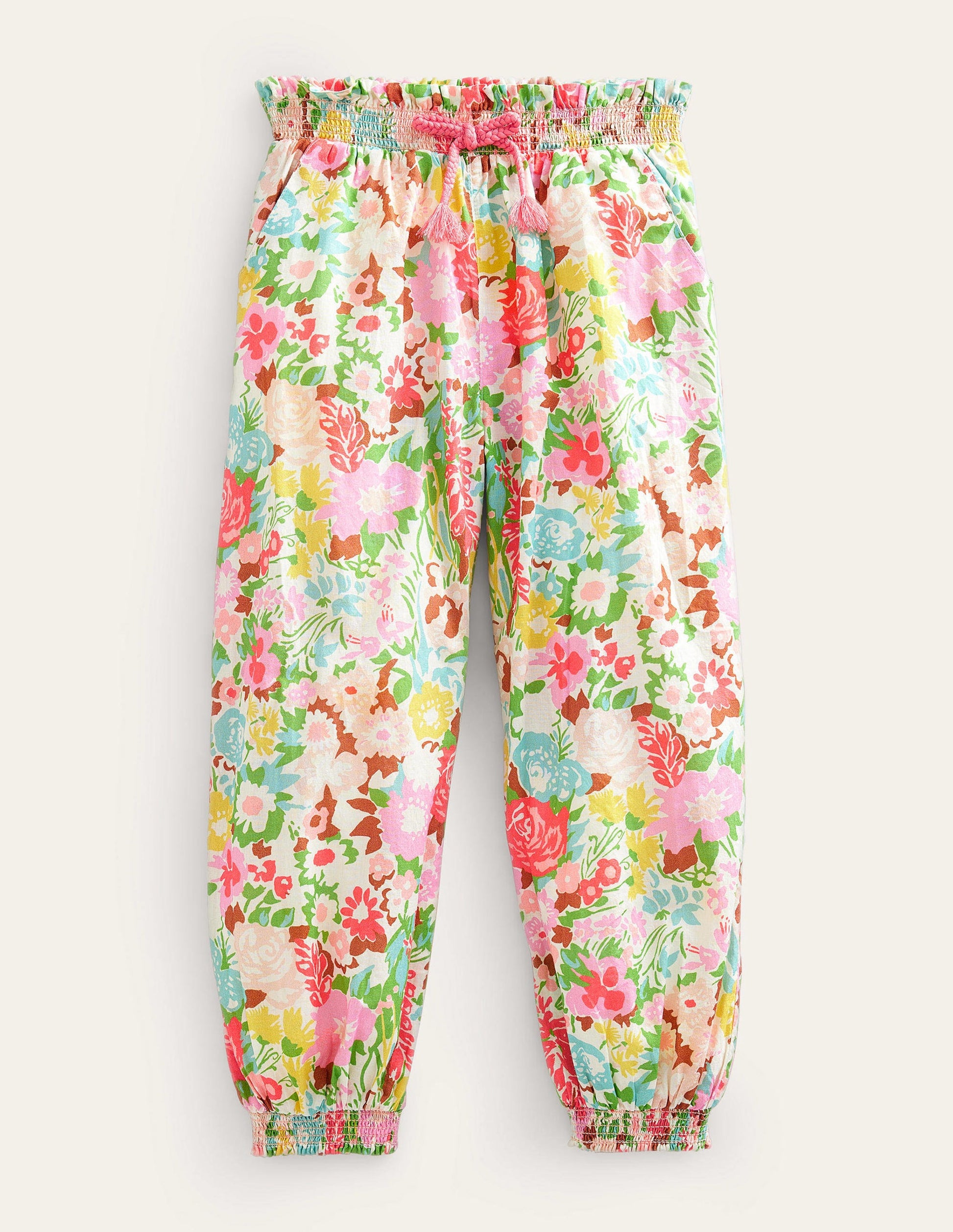 Cuffed Holiday Pants-Multi Painterly Floral-1