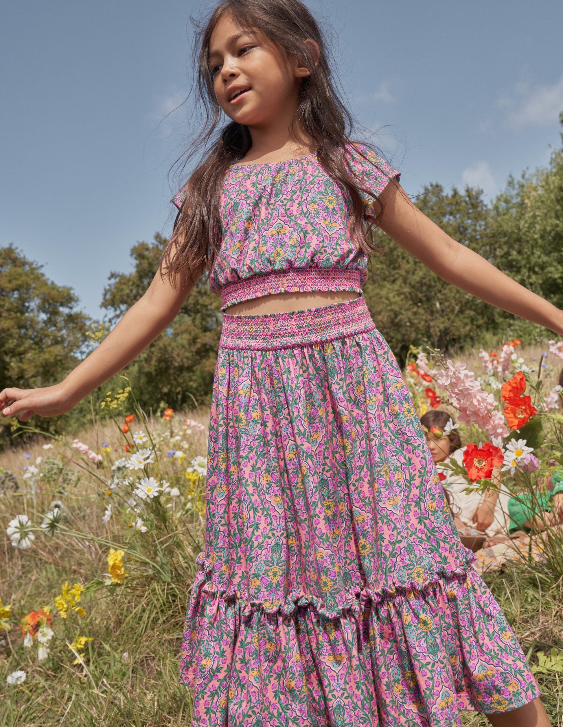 Printed Jersey Midi Skirt-Azalea Woodblock Vine-4