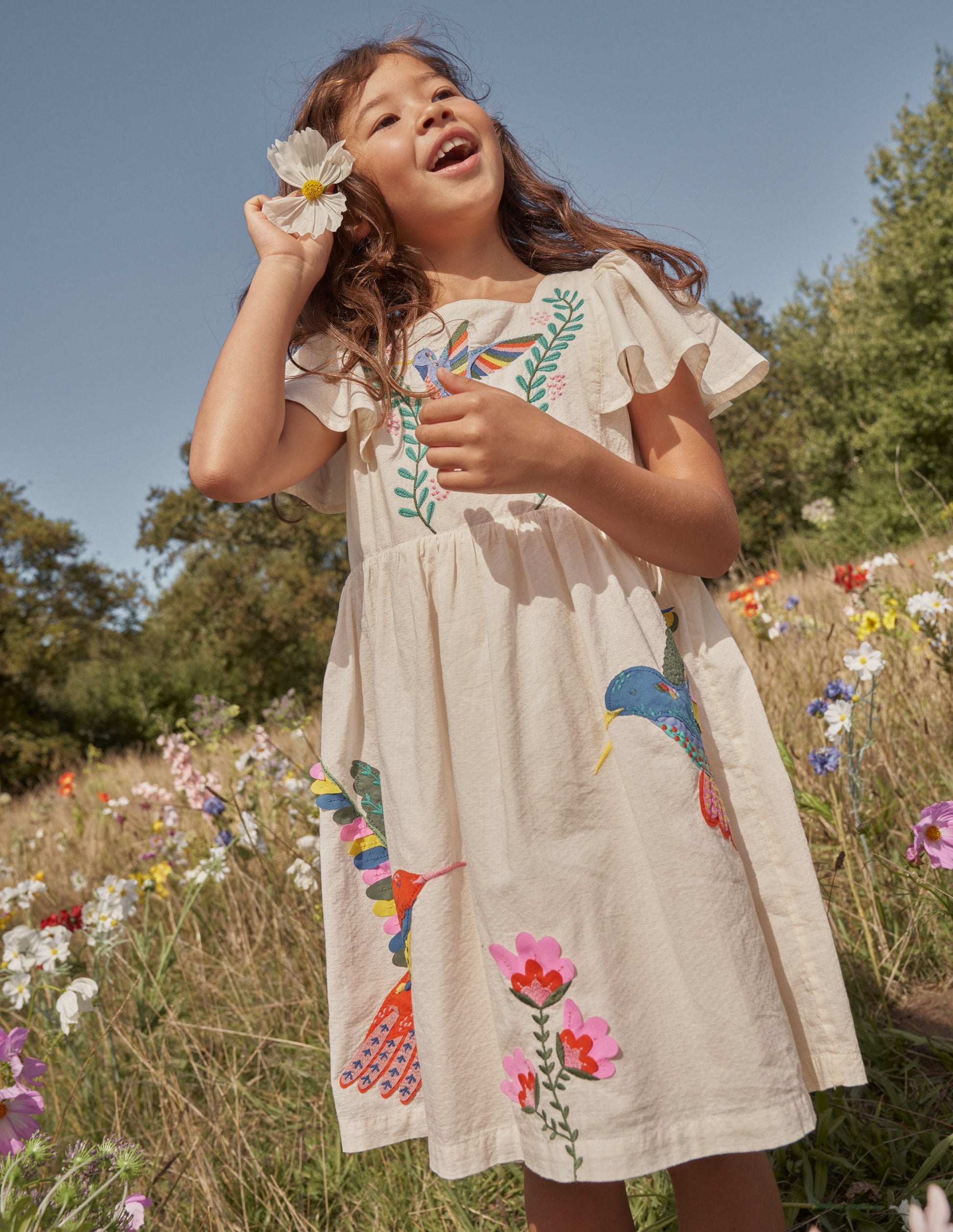 Flutter-Sleeve Appliqué Dress-Vanilla Pod-4