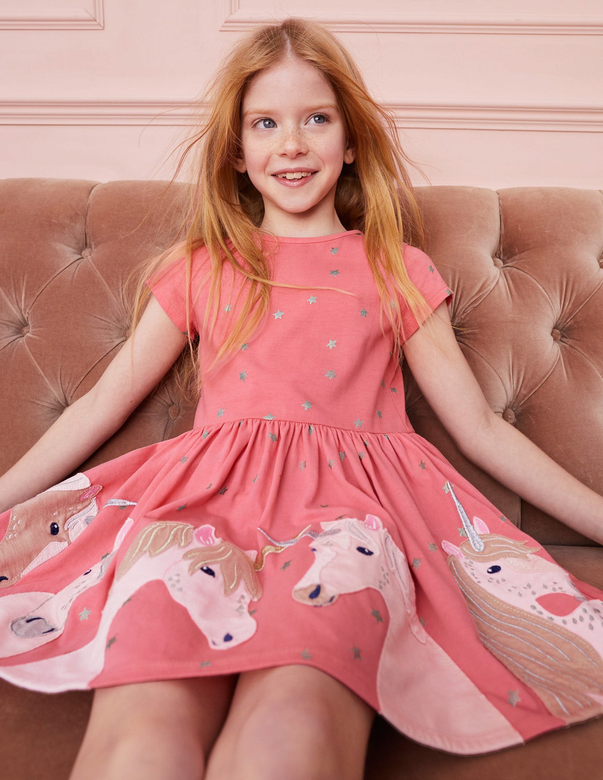 Jersey Unicorn Appliqué Dress-Unicorns-3
