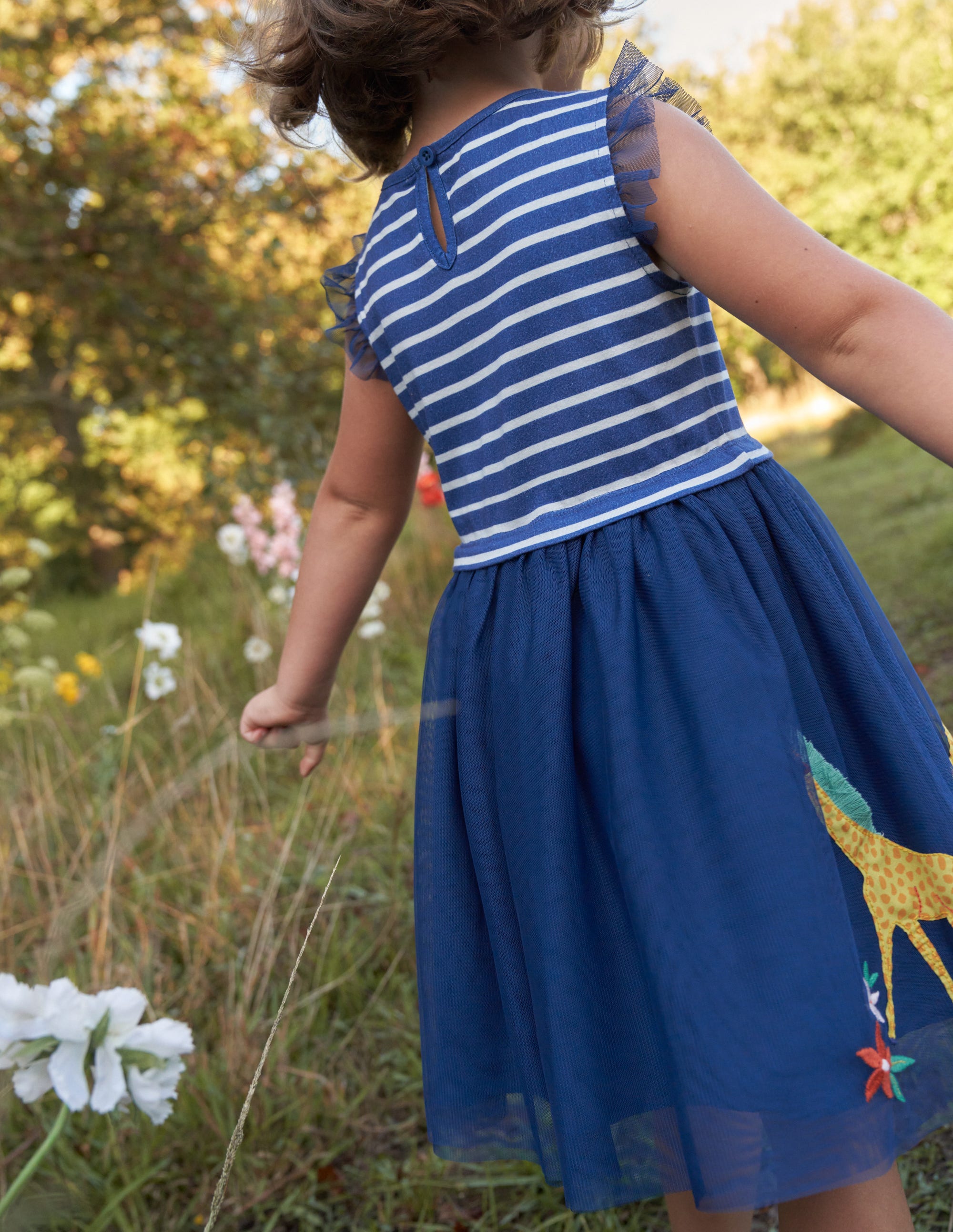 Tulle Mix Appliqué Dress-Sapphire & Vanilla Stripe - Image 5