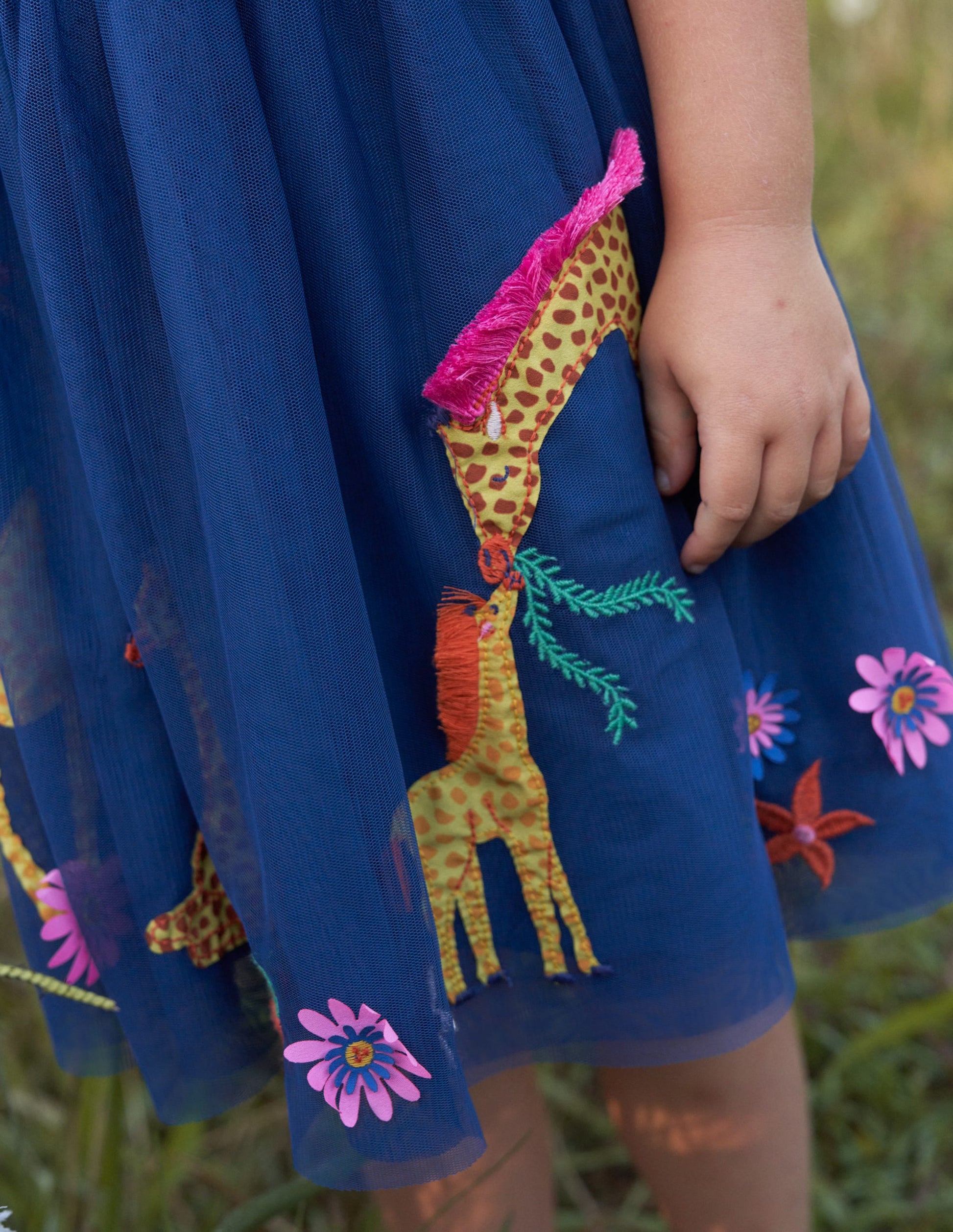 Tulle Mix Appliqué Dress-Sapphire & Vanilla Stripe-6