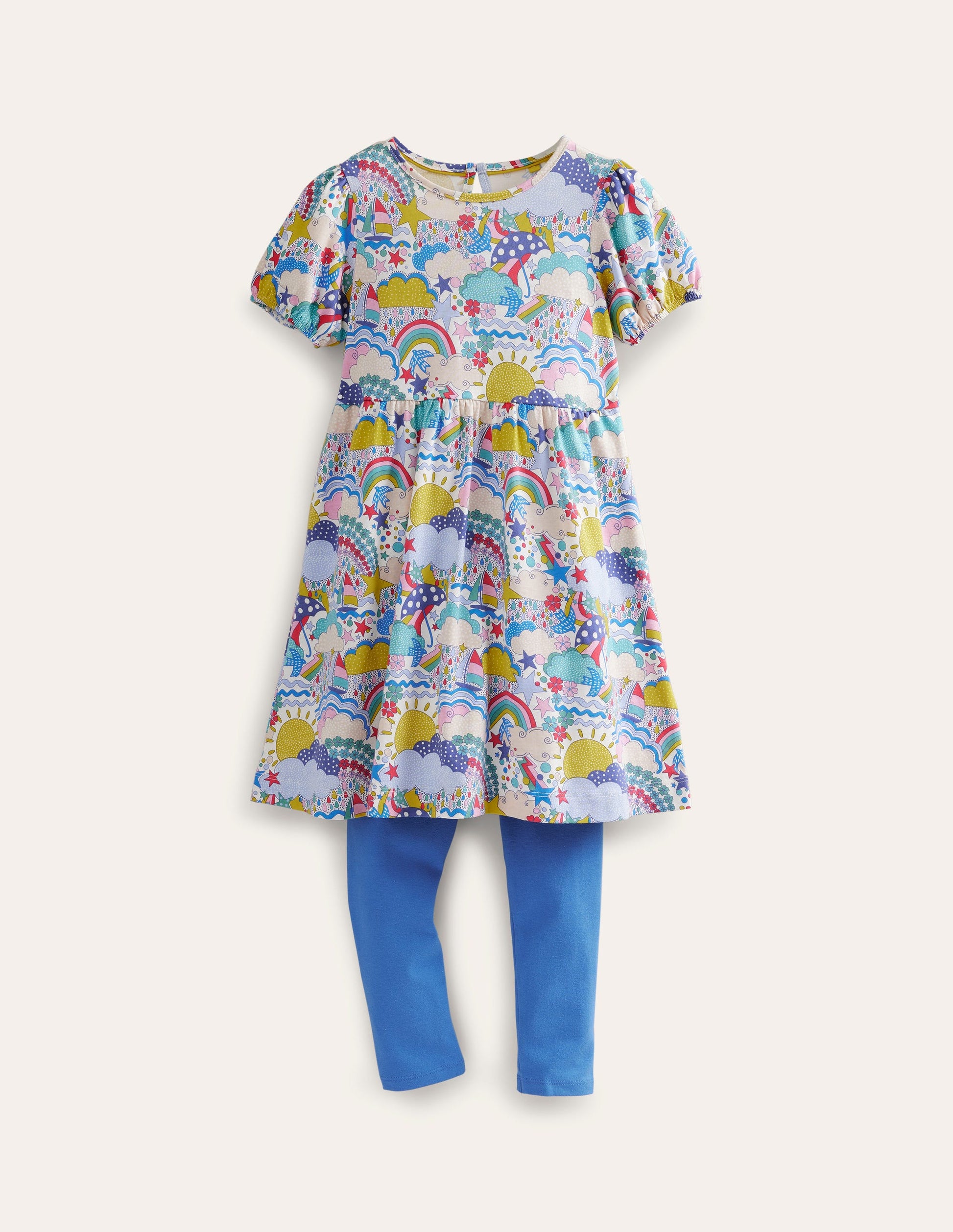 Puff Dress and Legging Set-Multi Weather and Blue-1