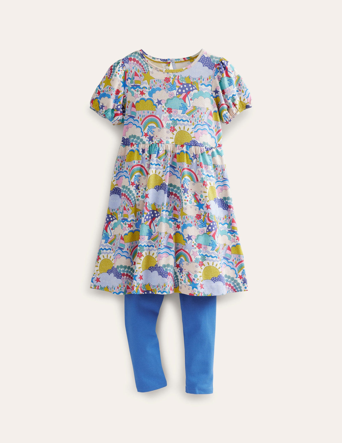 Puff Dress and Legging Set-Multi Weather and Blue - Image 1