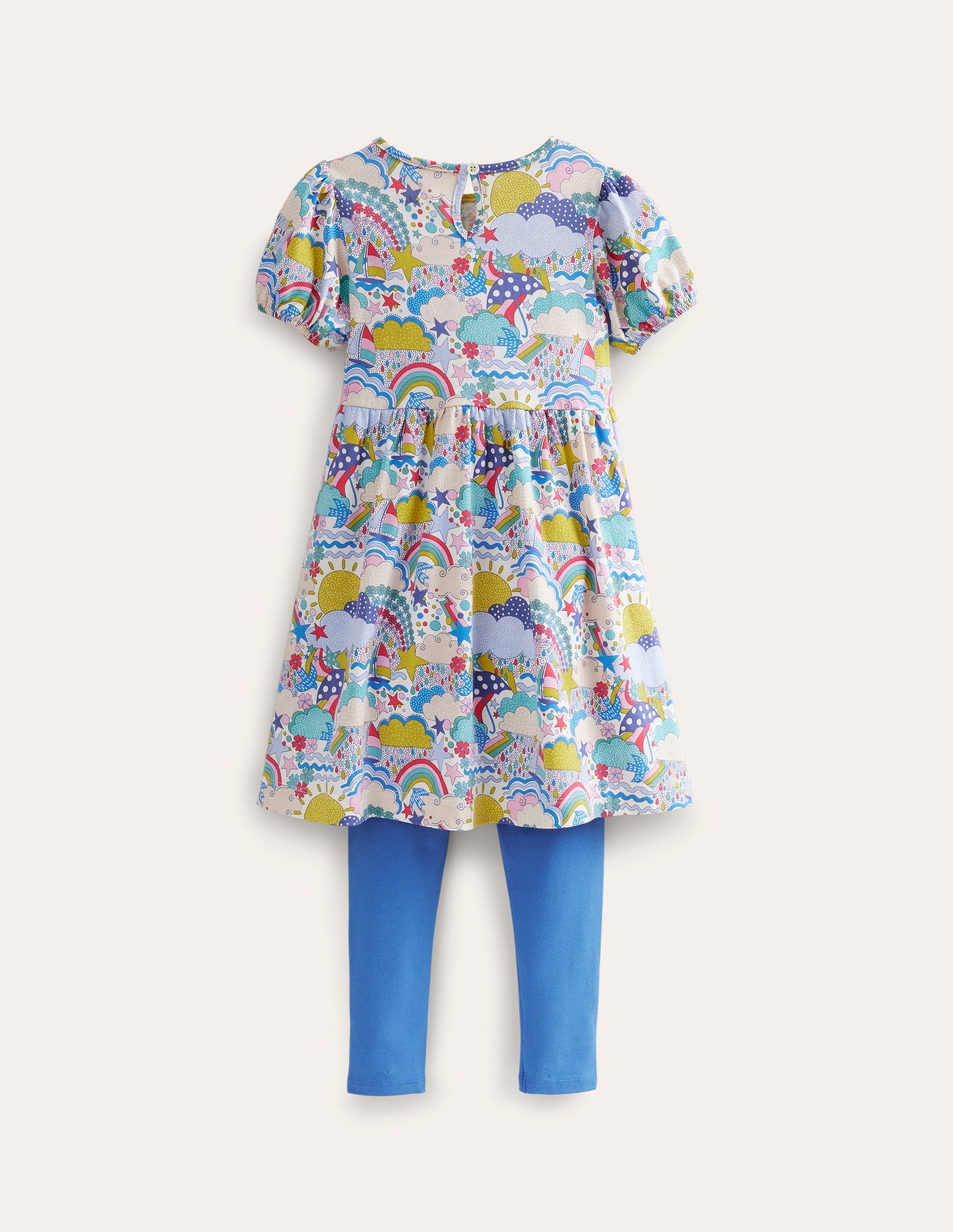 Puff Dress and Legging Set-Multi Weather and Blue-2
