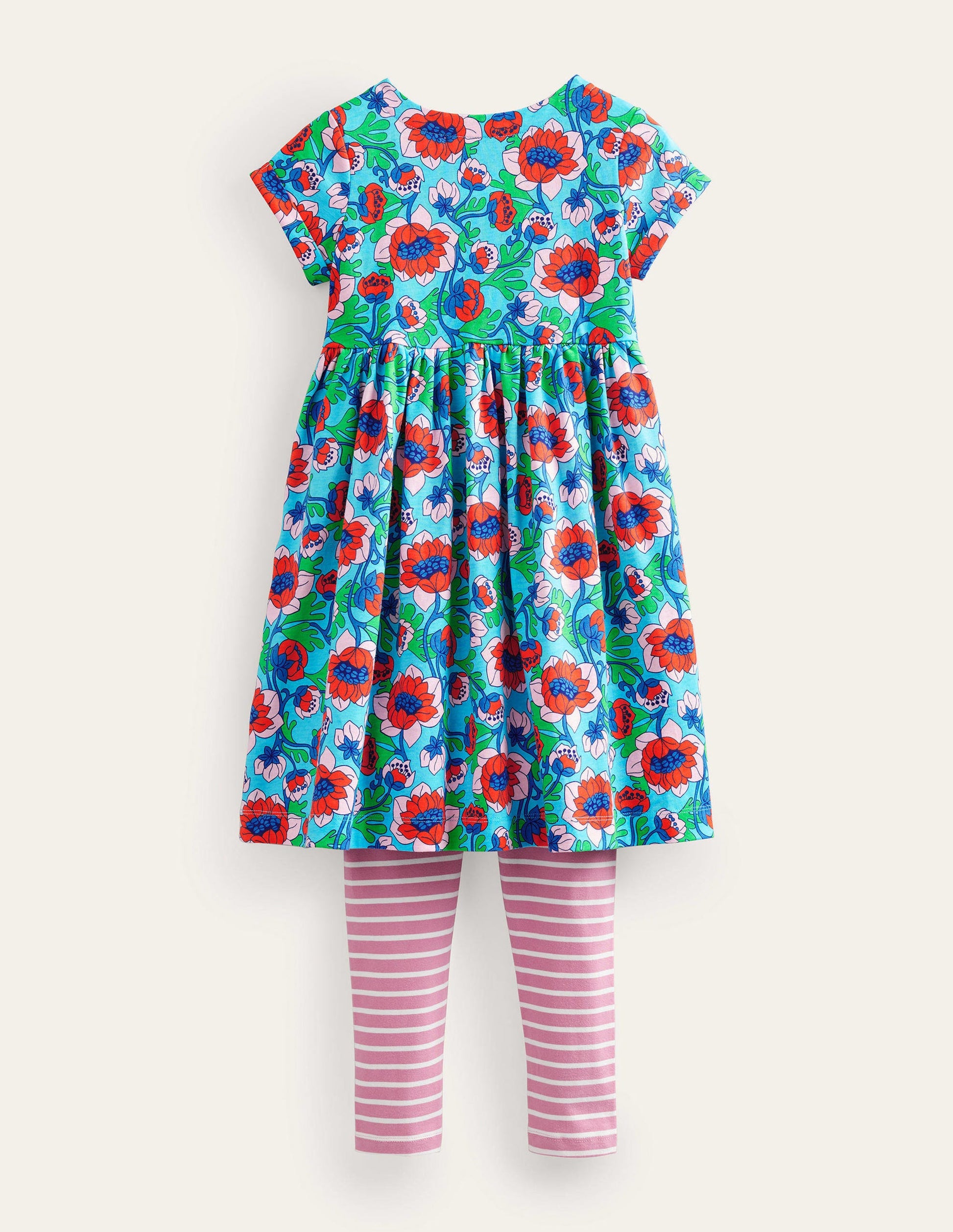 Fun Dress and Legging Set-Aqua Blue Poppies-2