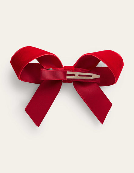 Velvet Bow Hair Clip-Brilliant Red