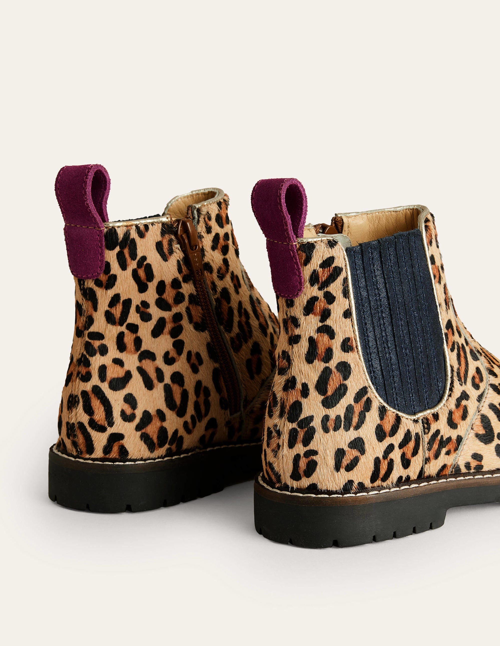 Leather Chelsea Boots-Leopard with Navy Trim - Image 3