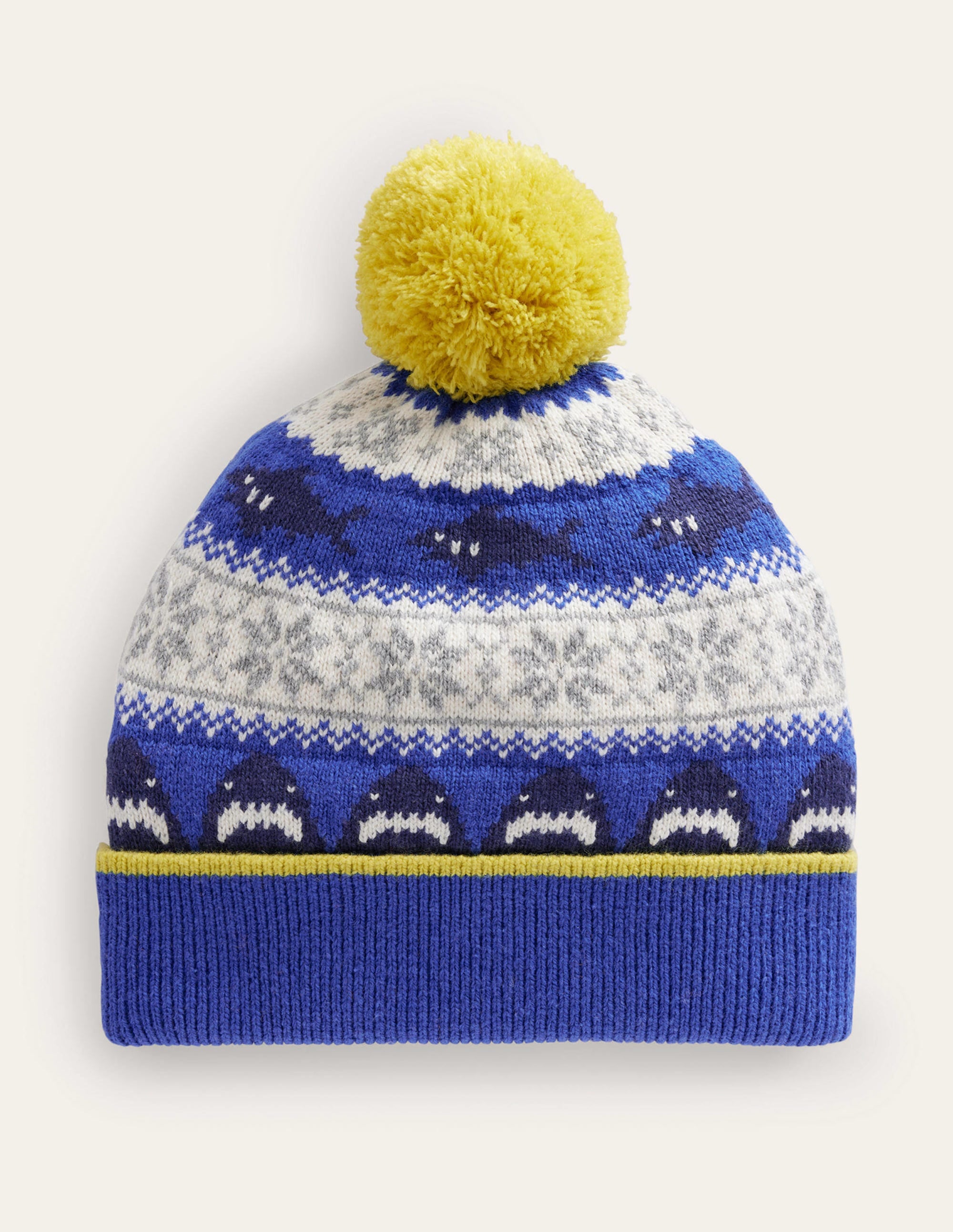 Fair Isle Knitted Beanie-Dark Cobalt Blue Sharks - Image 1