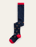 Patterned Tights-Navy Reindeer