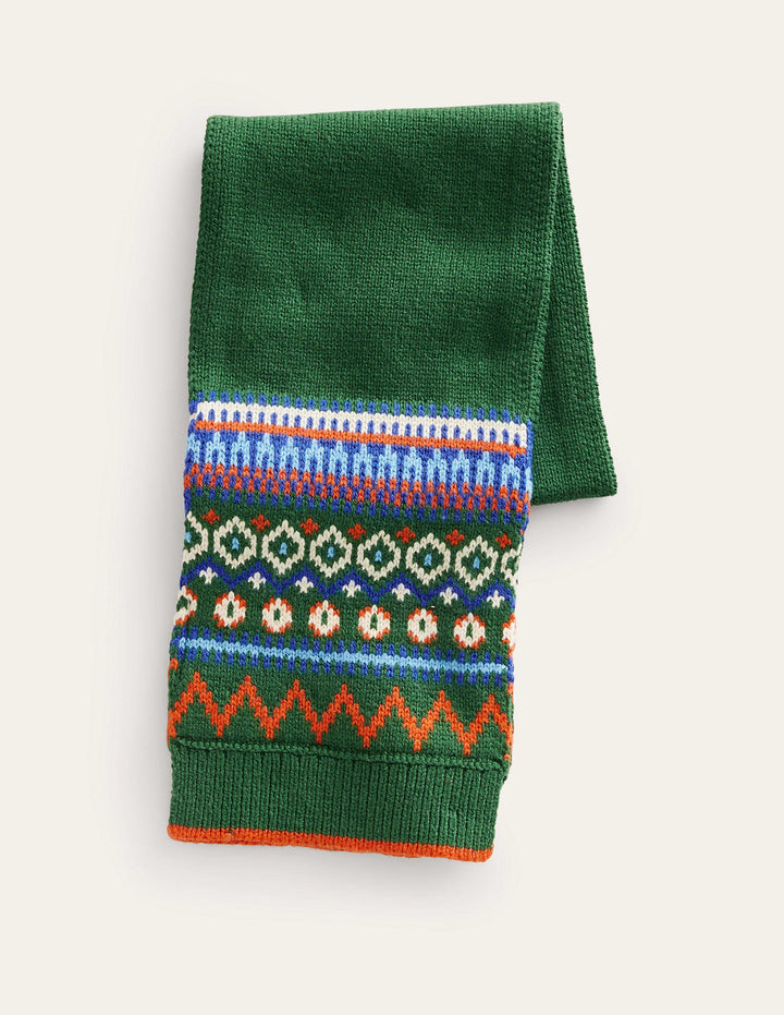 Fair Isle Knitted Scarf-Monster Green