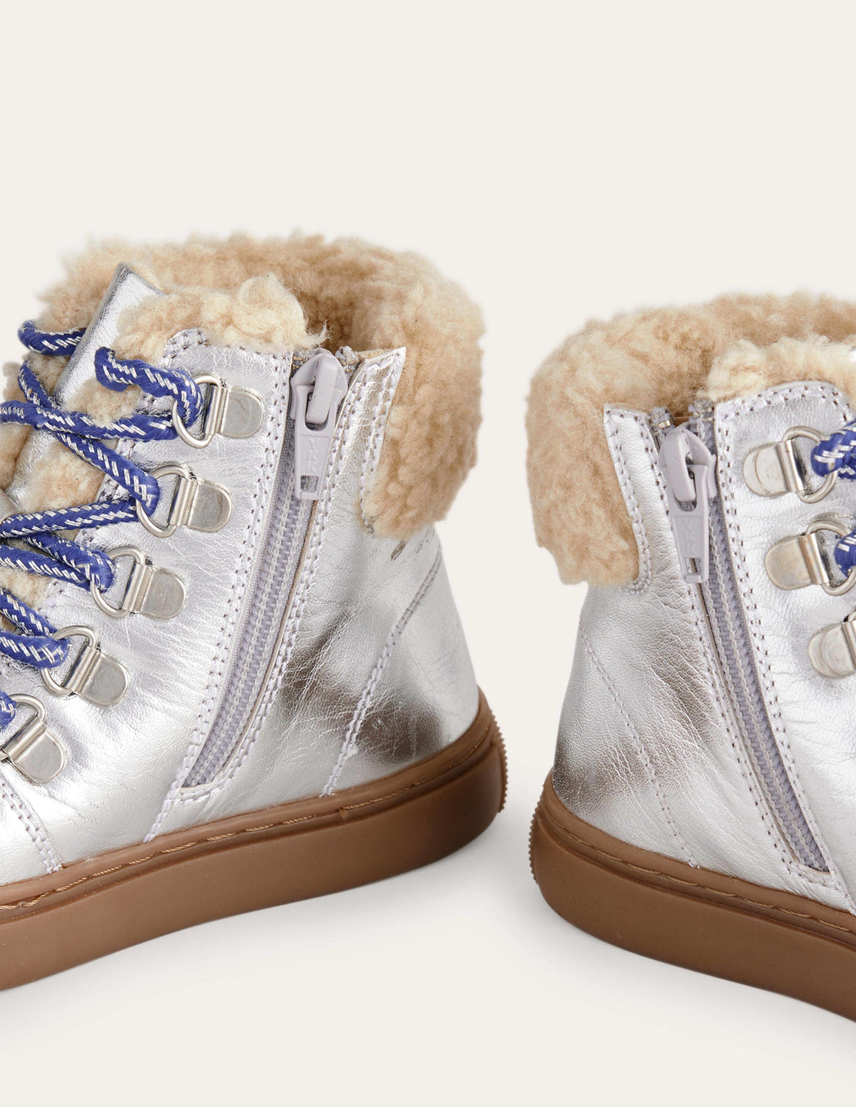 Cosy Leather Lace Up Boots-Silver Metallic-3