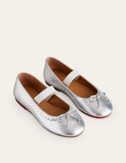 Leather Ballet Flats-Silver Metallic