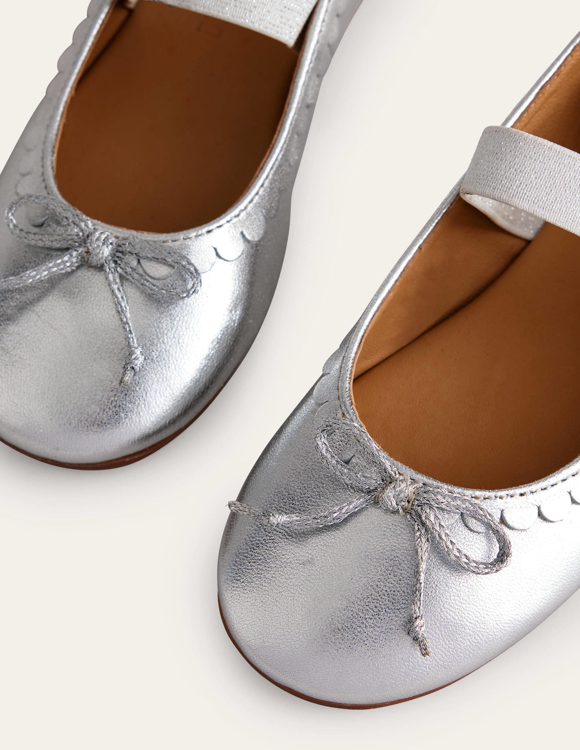 Leather Ballet Flats-Silver Metallic - Image 3