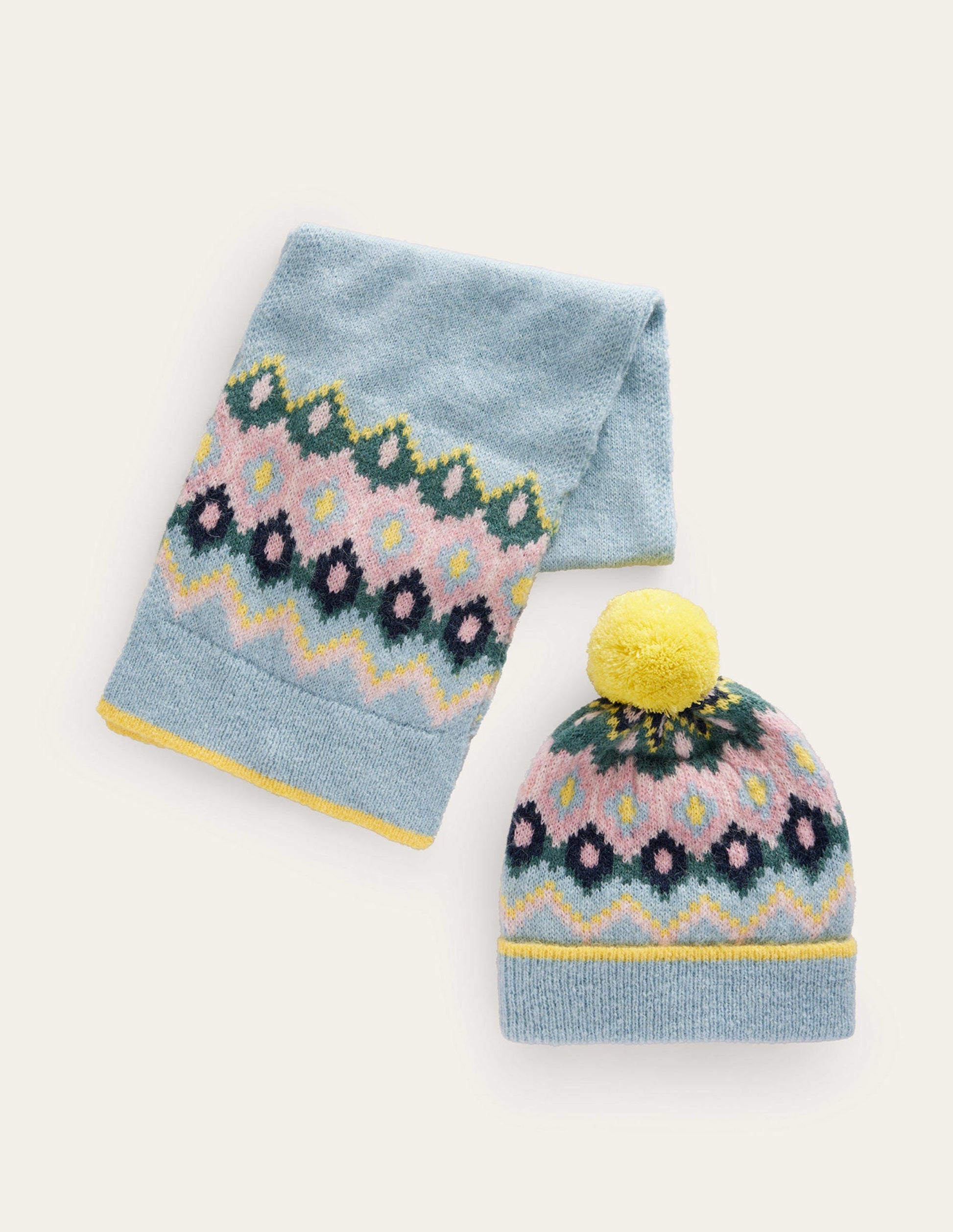 Fair Isle Hat and Scarf Set-Dusk Blue-1