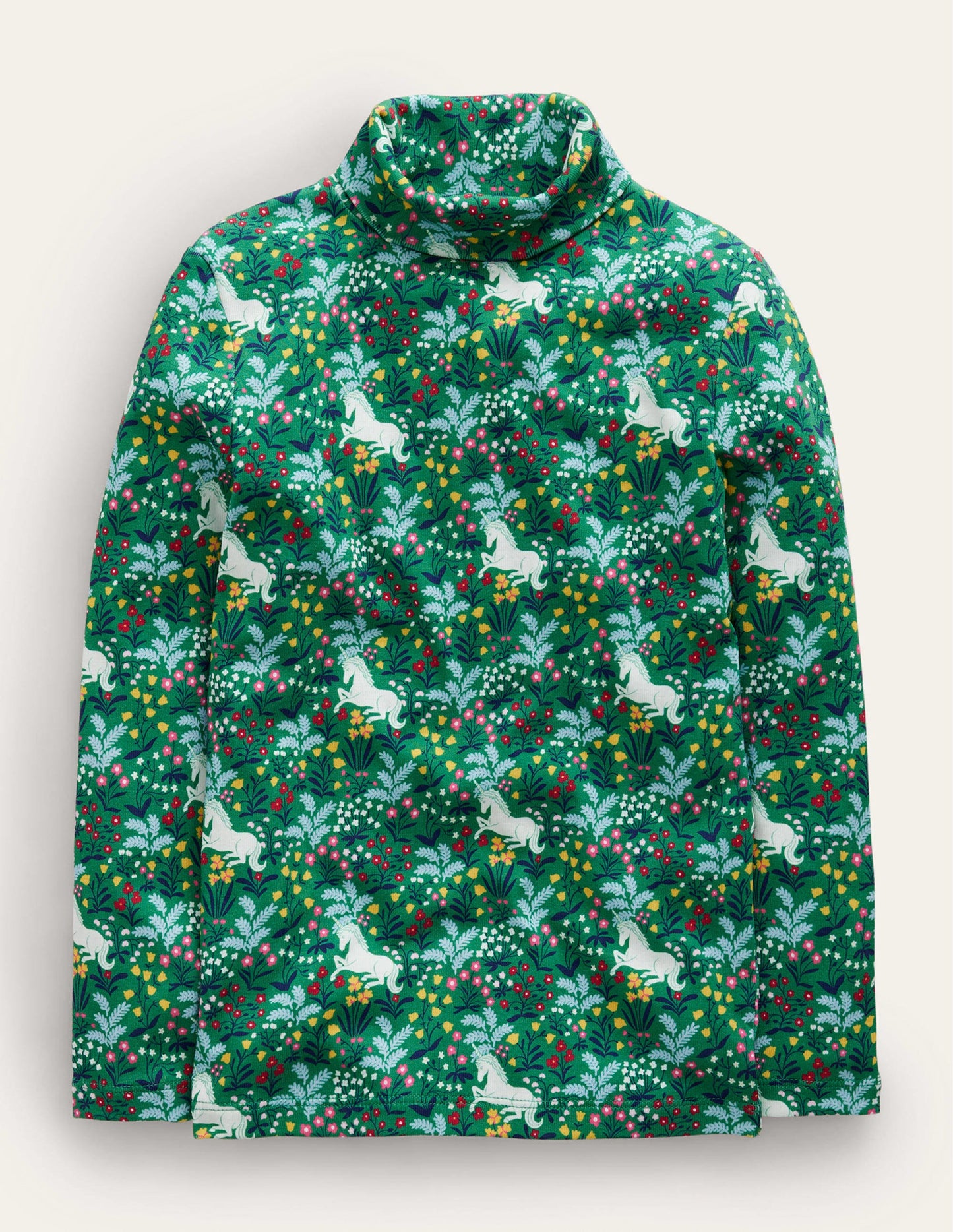 Super Soft Roll Neck Top-Deep Green Unicorn Meadow