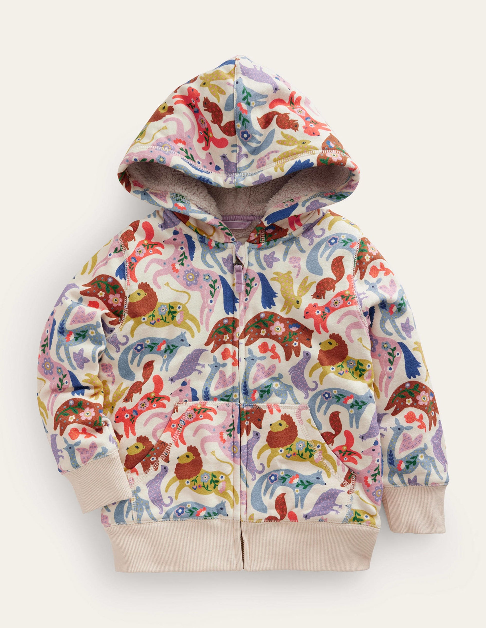 Pink Floral Borg Lined Hoodie-Pink Floral-1