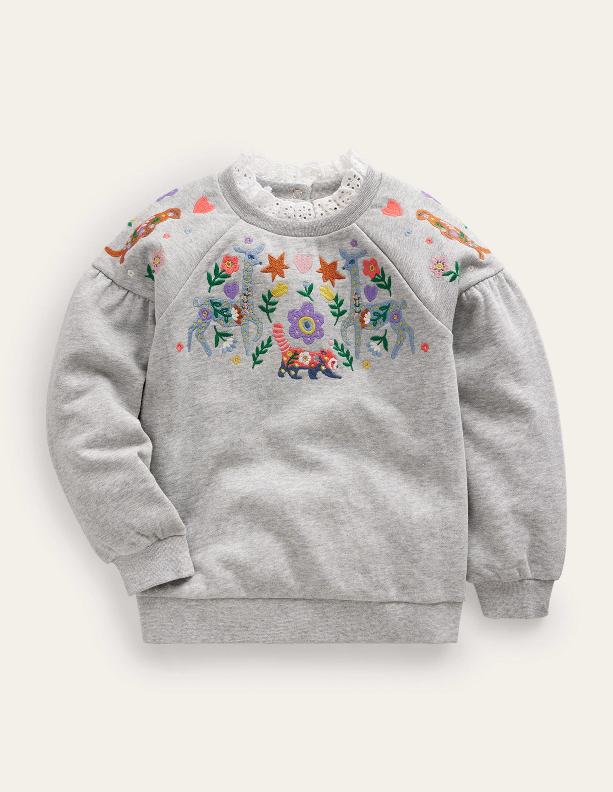 Embroidered Sweatshirt-Grey Marl Animals - Image 1