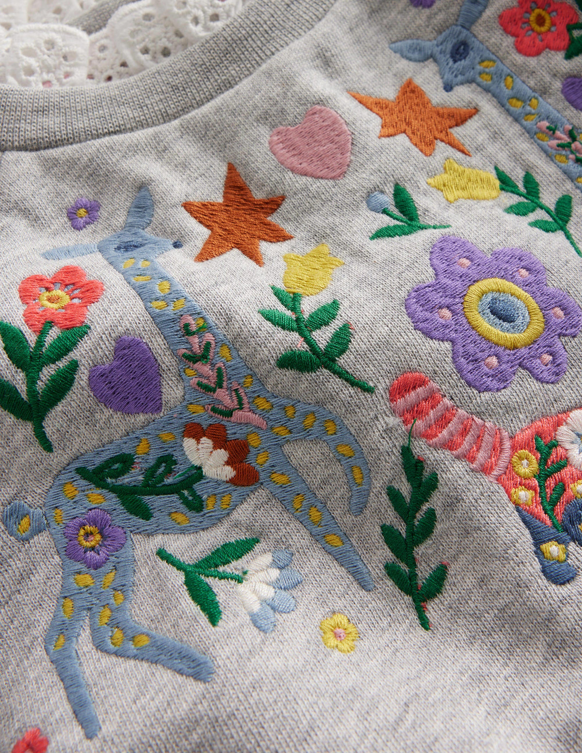 Embroidered Sweatshirt-Grey Marl Animals - Image 3