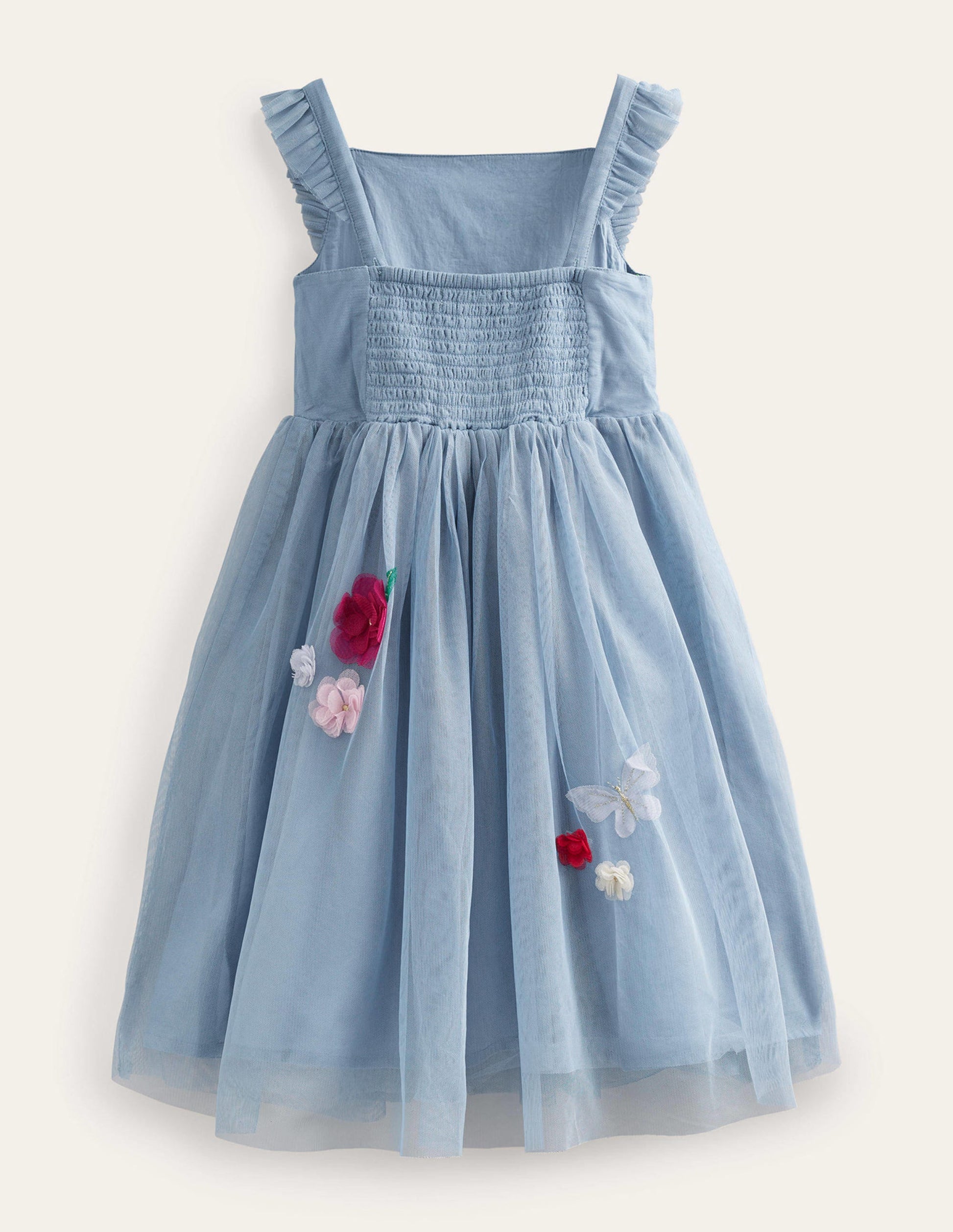 Appliqué Tulle Dress-Pebble blue-2