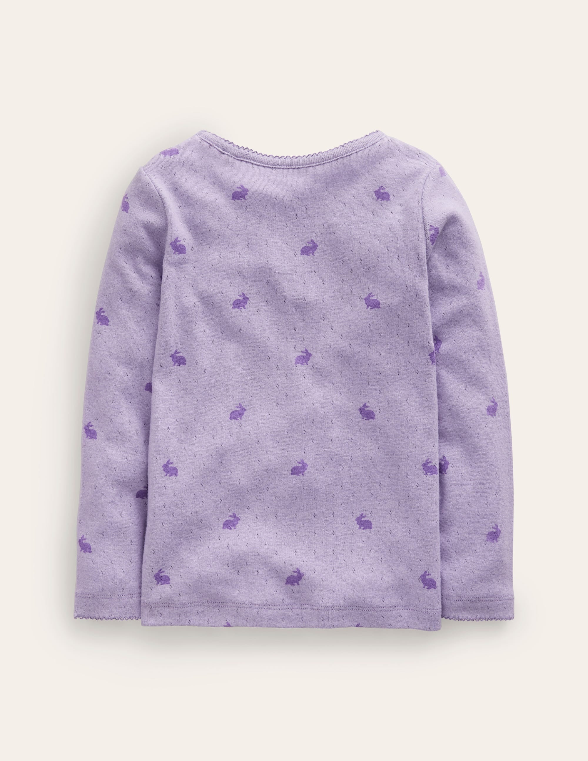 Long Sleeve Pointelle Top-Ivory/Rose Petal Pink - Image 2