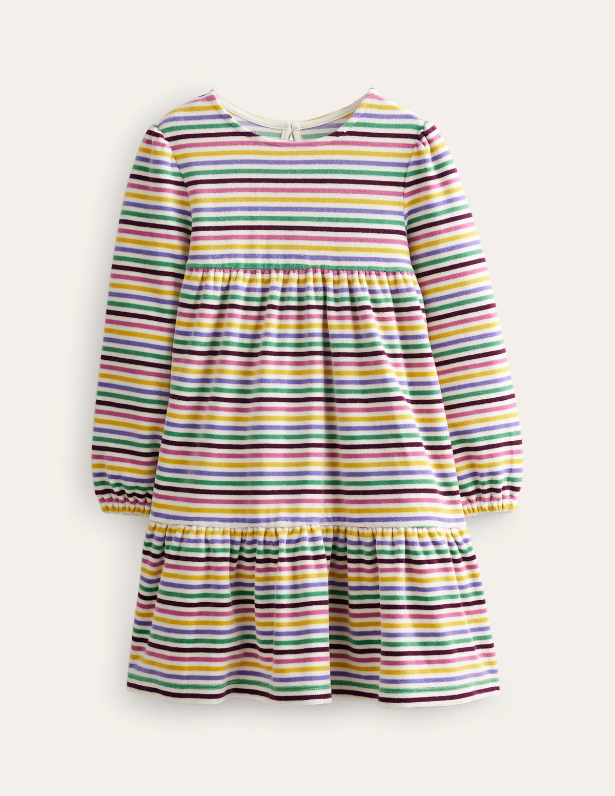 Tiered Velour Dress-Teacup Pink Rainbow-1