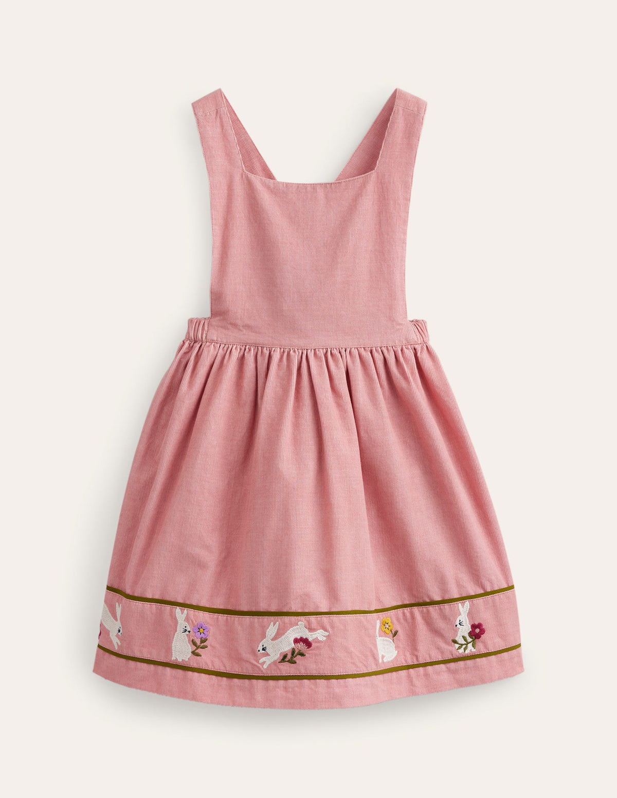 Cord Applique Pinafore-Almond Pink Bunnies - Image 1