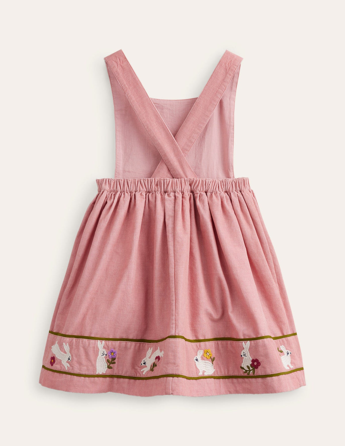 Cord Applique Pinafore-Almond Pink Bunnies - Image 2