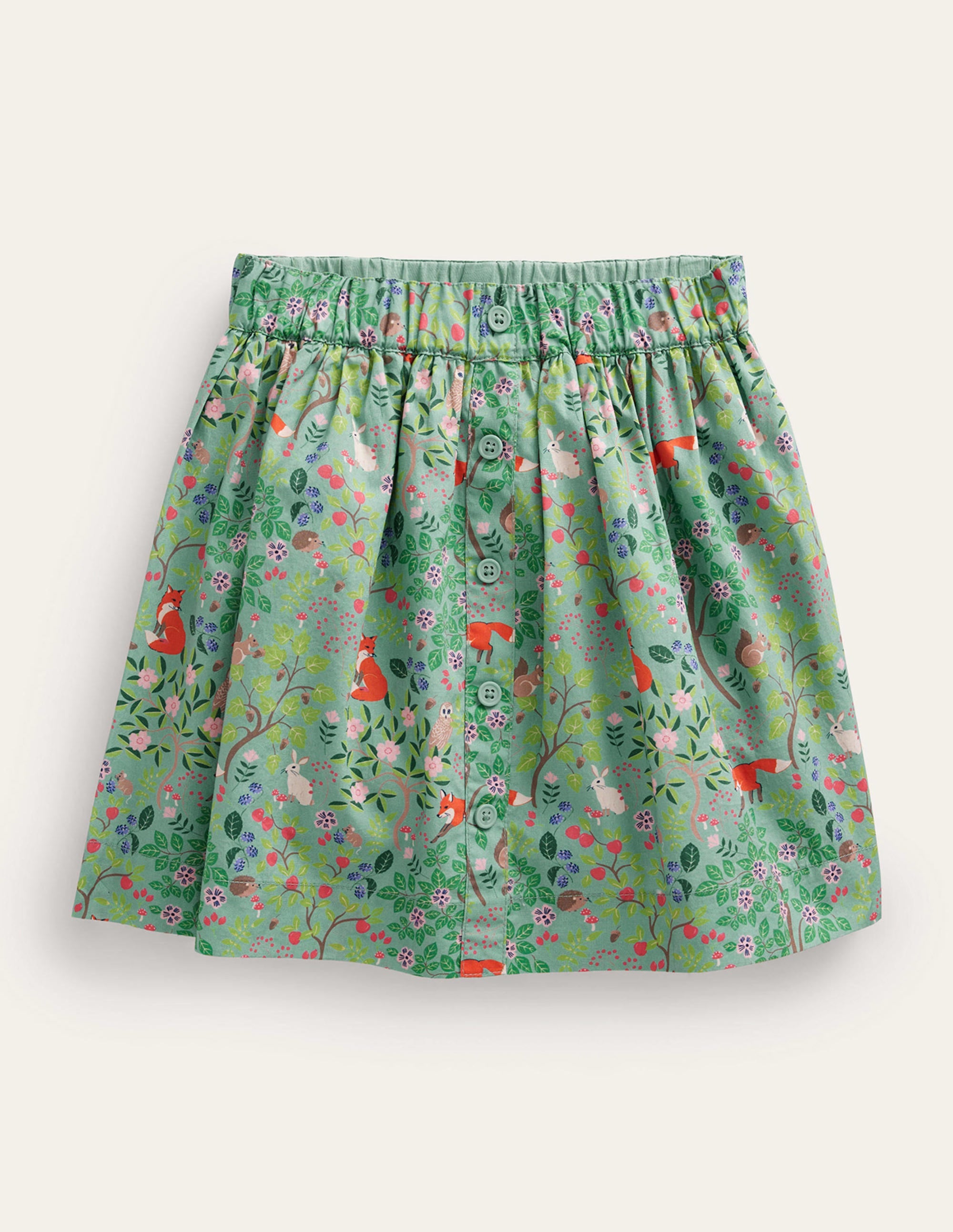 Pull On Twirly Skirt-Green Woodland Fox - Image 1