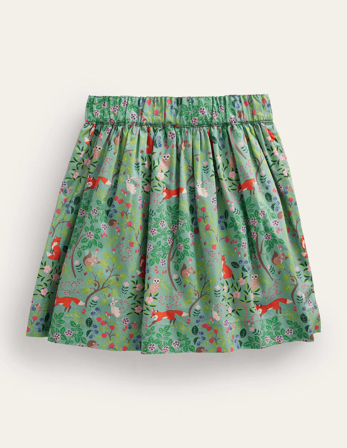 Pull On Twirly Skirt-Green Woodland Fox-2