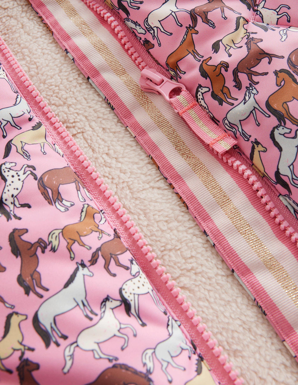 Printed Sherpa Lined Anorak-Pink horses - Image 3