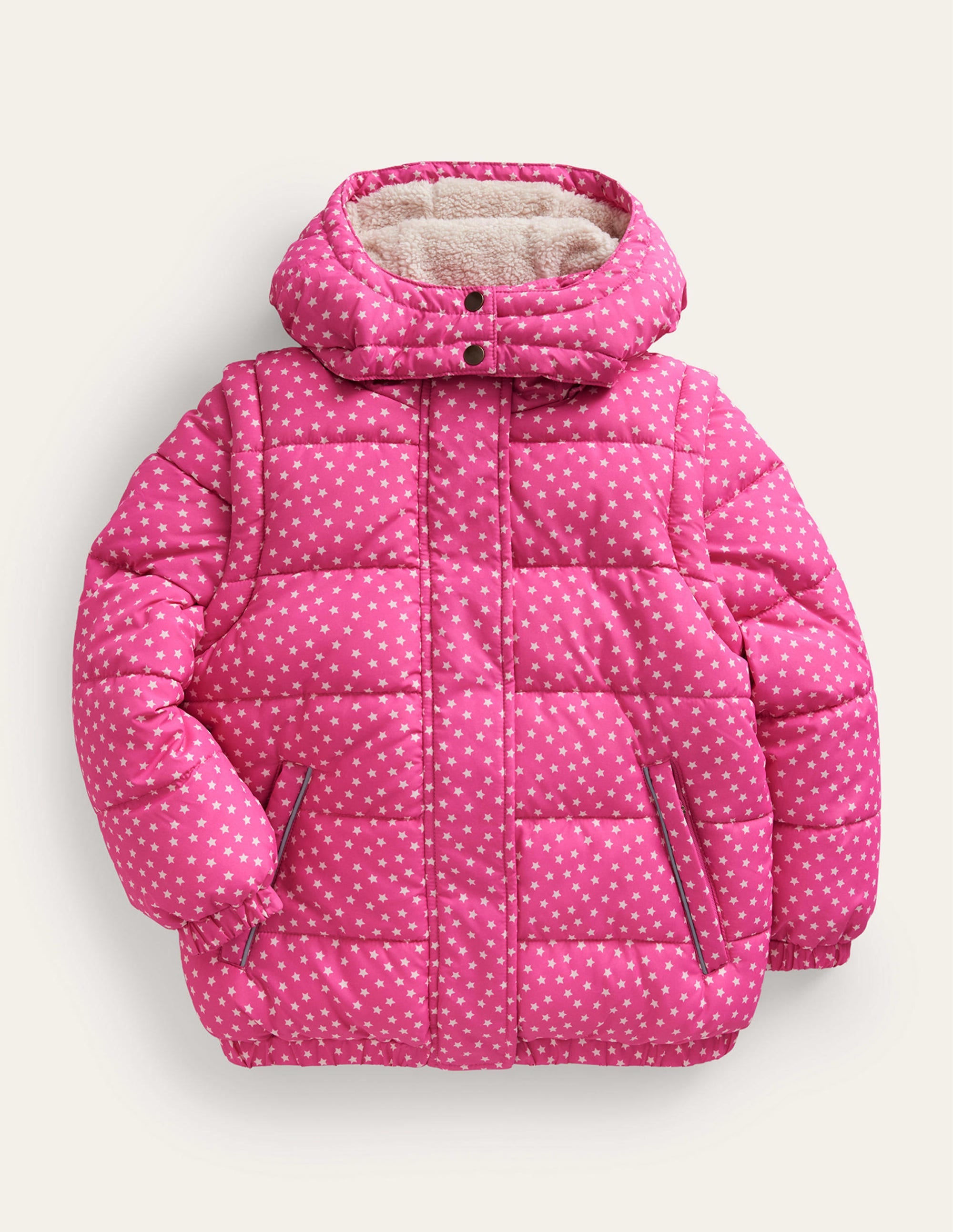 2-in-1 Padded Coat-Mid Pink Tiny Stars - Image 1