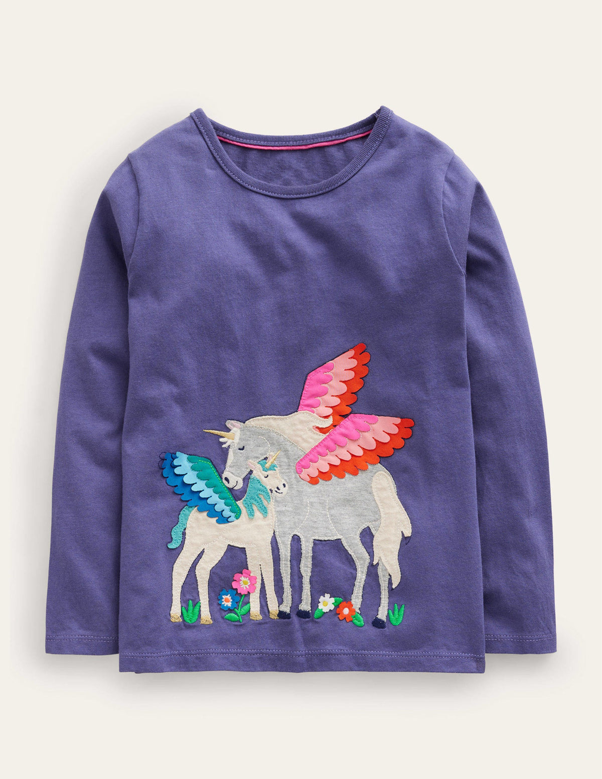 Puff Sleeve Appliqué T-shirt-Soft Starboard Blue Unicorn-1