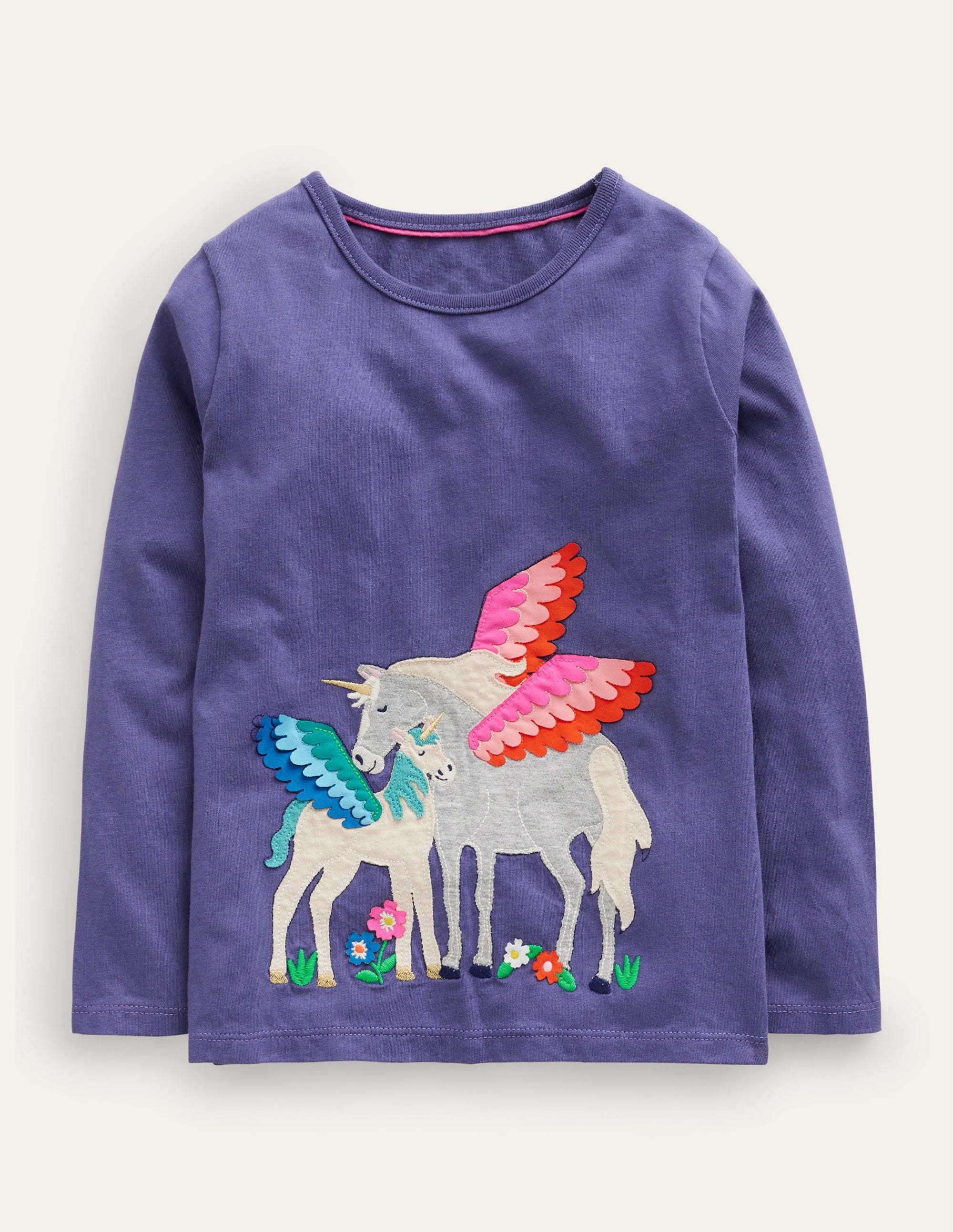 Puff Sleeve Appliqué T-shirt-Soft Starboard Blue Unicorn - Image 1