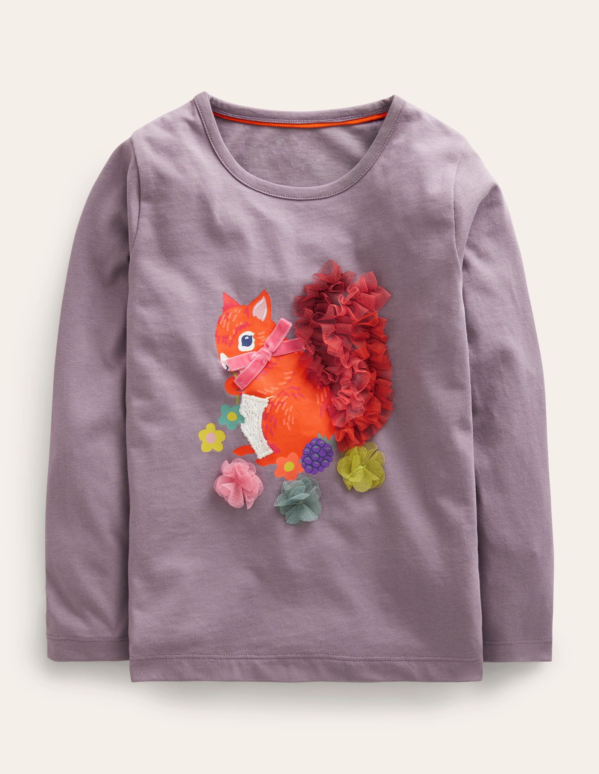 Puff Sleeve Appliqué T-shirt-Mammoth Breath Squirrel - Image 1