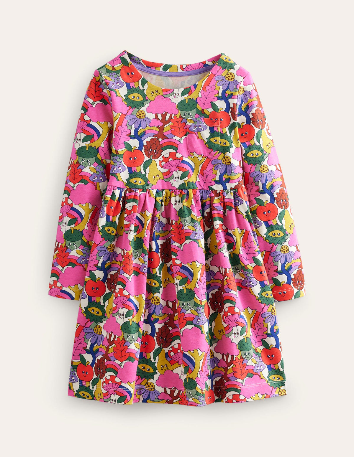 Long Sleeve Fun Jersey Dress-Blush Pink Bonkers Conkers - Image 1