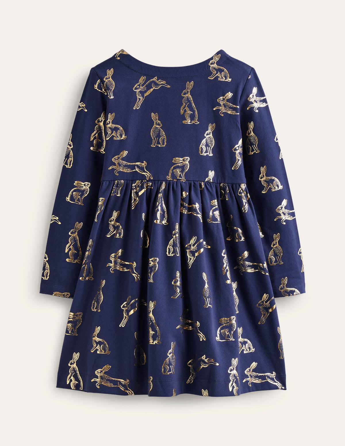 Long Sleeve Fun Jersey Dress-College Navy Foil Bunnies-2