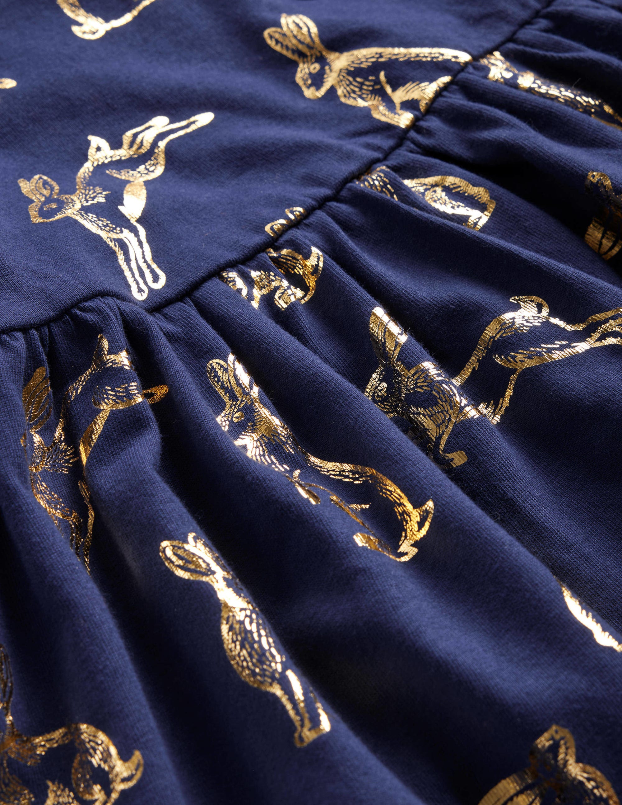 Long Sleeve Fun Jersey Dress-College Navy Foil Bunnies - Image 3