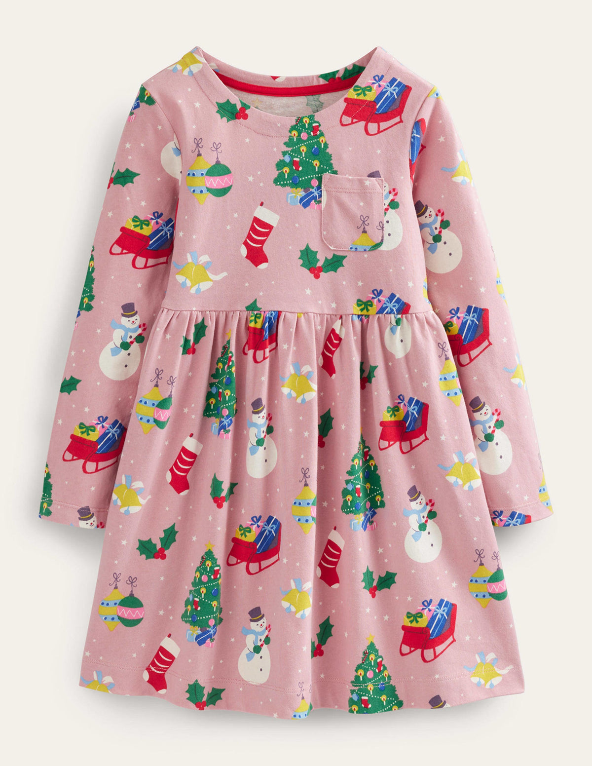 Long Sleeve Fun Jersey Dress-Almond Pink Festive - Image 1