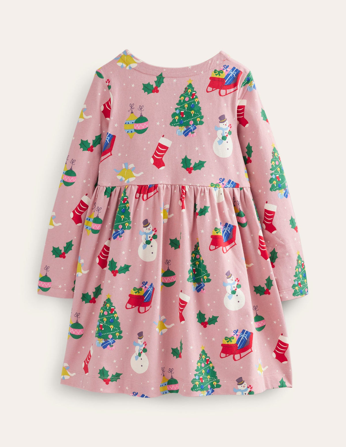 Long Sleeve Fun Jersey Dress-Almond Pink Festive - Image 2