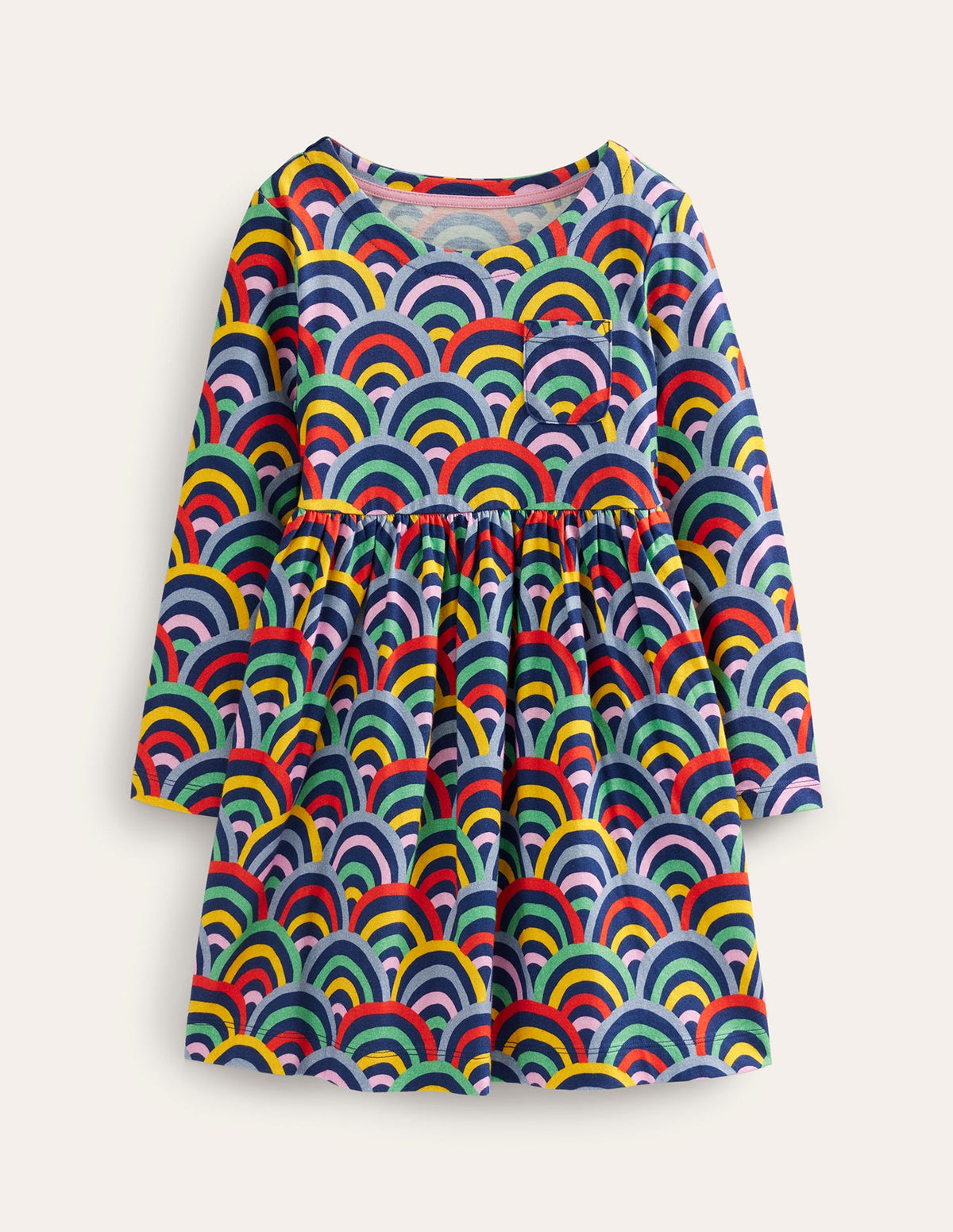 Long Sleeve Fun Jersey Dress-Medieval Blue Rainbow - Image 1